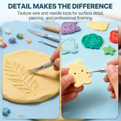 Dobur Polymer Clay Tool Set 19 Pcs Acrylic Roller Cutters for Clay Earrings | Acrylic roller, thickness rings, cutters, grid guide, blades and Teflon sheets for polymer clay earrings