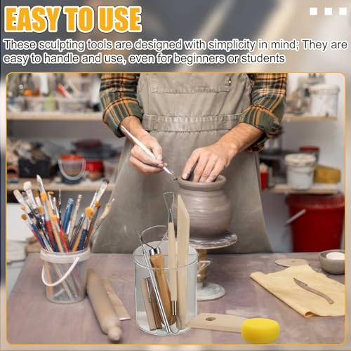 Leriton 320 Pcs Pottery Clay Tools Kit Sculpting Clay Tool Includes Cutting Modeling Trimming with Wooden Handles Carving Kit for Beginners Carving Shaping, Back to School Supplies