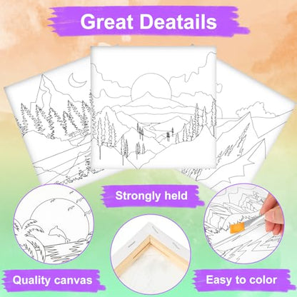 Teling 12 Pcs Pre Drawn Stretched Canvas, Pre Printed Painting, Mountain - style: Mountain