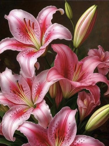 Lily Flowers Diamond Art Kits for Adults, Easy Crafts 5D Diamond Painting Dot Kit for Adult Beginners, Plant Flower DIY Round Dots Full Drill Diamonds Paintings Arts for Home Wall Decor Gifts 12X16 In - color: 26-65 Lily Flowers