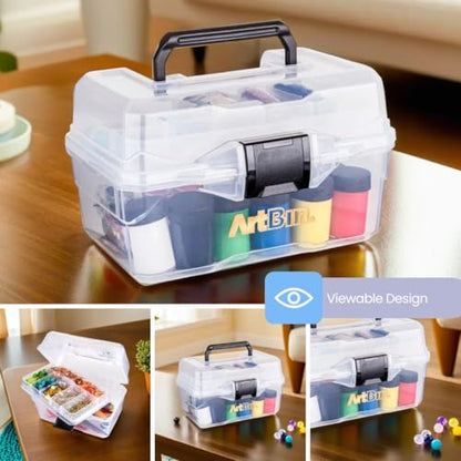 ArtBin 6890AG Small Project Box, Portable Art & Craft Organizer with Lift-Out Tray, [1] Plastic Storage Case, Clear | Lift-Out Tray, 9 x 5.75 x 5.5 Inches, Carry Handle, Secure Latches, Portable Craft Storage, Clear - size: Small