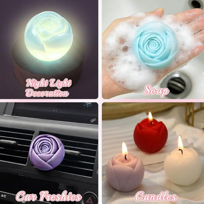 Rose Candle Mold, Set of 2 Size Budding Rose Making Molds - color: clear