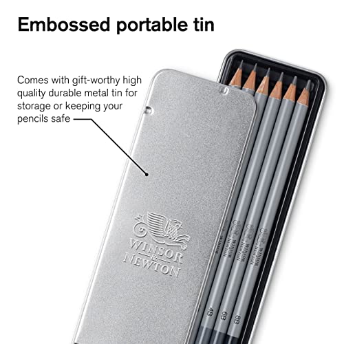 Winsor & Newton Studio Collection, Graphite Pencils, Set of 6 | Soft, Thick Core pencils, Varied Hardness, Soft Smooth Texture, Easy Blending, Stylish Metal Tin Included, High Quality Lead - style: 6 Graphite Pencils