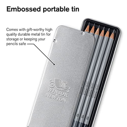 Winsor & Newton Studio Collection, Graphite Pencils, Set of 6 | Soft, Thick Core pencils, Varied Hardness, Soft Smooth Texture, Easy Blending, Stylish Metal Tin Included, High Quality Lead - style: 6 Graphite Pencils