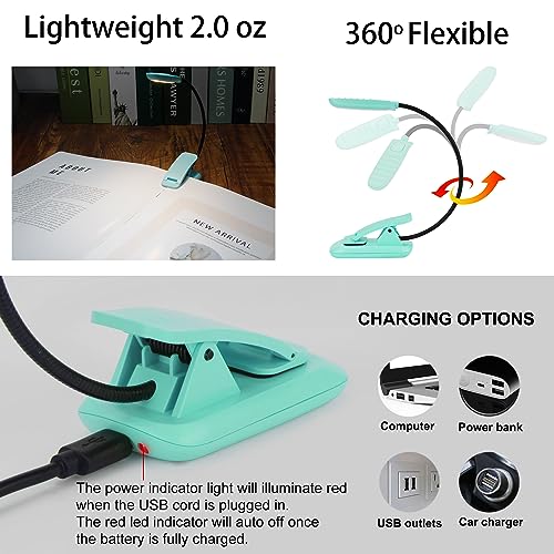 BIGMONAT Rechargeable Book Reading Light, Portable Bendable Neck, Brightness Adjustable with Eye Care Reading, Warm & White LEDs, Perfect for Kids, Bed Headboard & Travel (Blue, 1Pack) - color: 1Pack - Blue