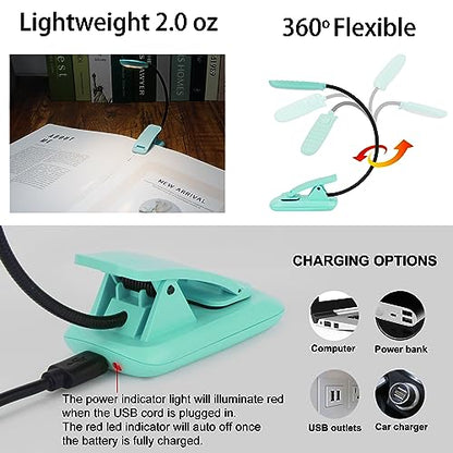 BIGMONAT Rechargeable Book Reading Light, Portable Bendable Neck, Brightness Adjustable with Eye Care Reading, Warm & White LEDs, Perfect for Kids, Bed Headboard & Travel (Blue, 1Pack) - color: 1Pack - Blue