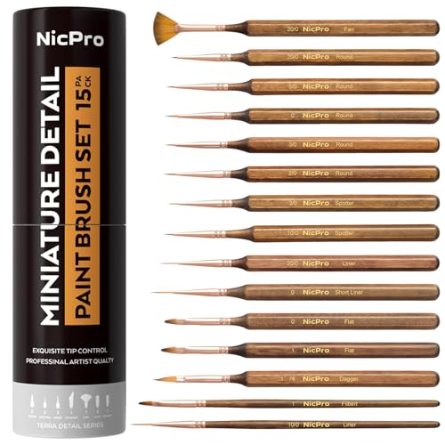 Nicpro 15 PCS Extreme Miniature Paint Brushes,Fine Micro Model Detail Brush | with Container for Acrylic, Watercolor, Oil, Paint by Numbers, Craft, Models, Miniatures - size: 15 PCS