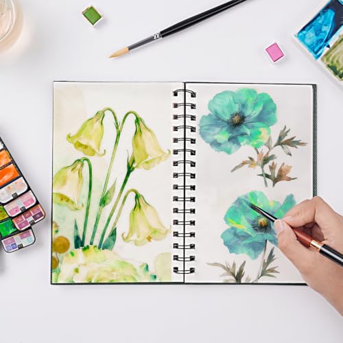 Fuumuui Watercolor Sketchbook, 100% Cotton Paper for Painting, Drawing, Art Journaling, Professional Artist Quality, Spiral Bound 5.5 * 8.5 inch 20 Sheets, 140lb/300g - size: 8.5*5.5in