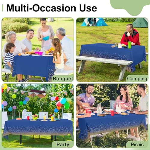 3 Packs Dot Disposable Table Cloth, 54 x 108 Inch Waterproof Plastic Tablecloth, Rectangle Gold Dots in Navy Table Covers for Picnic, Birthday, Party and Back to School - color: Gold in Navy, size: 54" x 108"