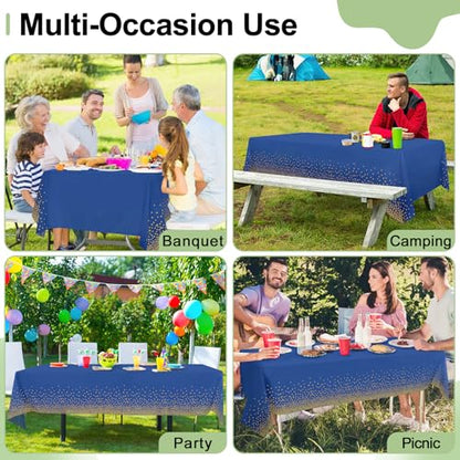 3 Packs Dot Disposable Table Cloth, 54 x 108 Inch Waterproof Plastic Tablecloth, Rectangle Gold Dots in Navy Table Covers for Picnic, Birthday, Party and Back to School - color: Gold in Navy, size: 54" x 108"