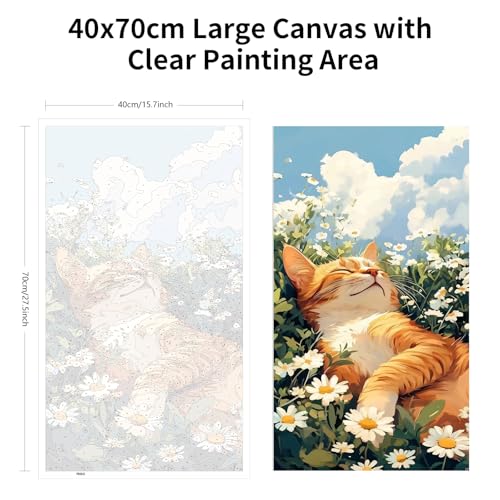 ARTGOTO Large Paint by Numbers for Adults Orange Cat in Daisy Field | 15.7x27.5inch/40x70cm Paint by Number Kit on Canvas, Cute Cat Acrylic Painting Set with Brushes & Instructions, No Frame - color: PBN045