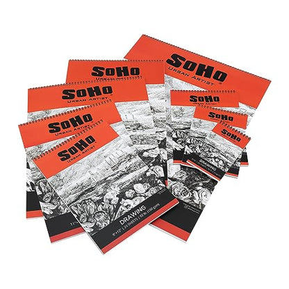 SoHo Urban Artist Softcover Drawing Pad - 18"x24", 6 Pack w/144 Sheets Total - 92 lbs/150gsm, Mixed Media, Dual-Sided, Acid-Free, Wire-Bound, Micro-Perforated, Repeated Erasing & Reworking - size: 18"x24"