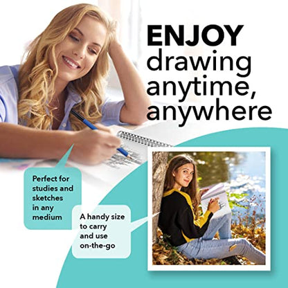 Castle Art Supplies Sketchbook 9 x 12in for Artists - Double Pack Sketchpad | 200 sheets of quality 90gsm paper, spiral bound for versatility - for adult artists, students, and learners alike