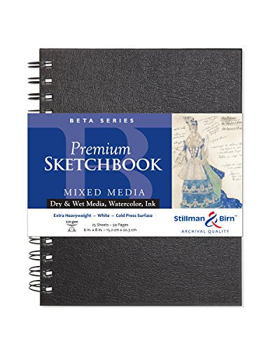 Stillman & Birn Beta Series Wirebound Sketchbook, 6" x 8", 270 gsm (Extra Heavyweight), White Paper, Cold Press Surface - size: 6" x 8" 270 gsm (Extra Heavyweight)