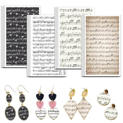 OLYCRAFT 24Pcs 4 Styles Music Notes Clay Transfer Paper for Polymer | Black Music Polymer Clay Transfer Sheets, Nusical Score‌ Small Transfer Paper Decal for Clay Earrings Jewelry Making - style: Musical note