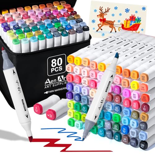 AenArt Alcohol Markers, 80 Color Dual Tip Art Drawing Markers, Artist Pens with Organizing Case for Adult Drawing Coloring Sketching（White Barrel） - color: 80 Colors-White Barrel