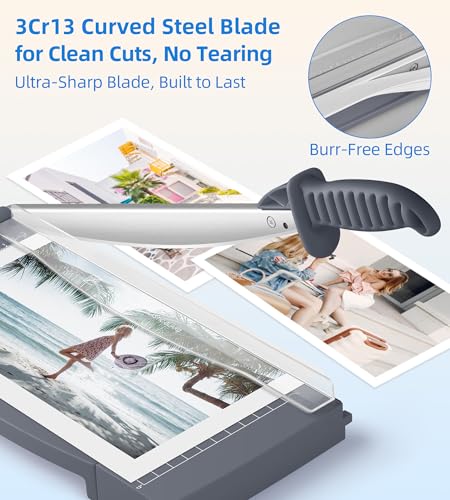 Firbon 12" Guillotine Paper Cutter with Hidden Ruler, Compact Paper Trimmer | 12-Sheet Capacity | Gray | Dual Scales | Paper, Cardstock & Photo Trimming | Scrapbooking Crafts | Office, Home & Studio Use - color: Gray