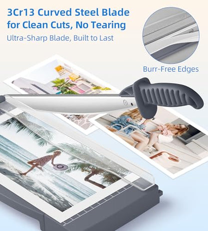 Firbon 12" Guillotine Paper Cutter with Hidden Ruler, Compact Paper Trimmer | 12-Sheet Capacity | Gray | Dual Scales | Paper, Cardstock & Photo Trimming | Scrapbooking Crafts | Office, Home & Studio Use - color: Gray