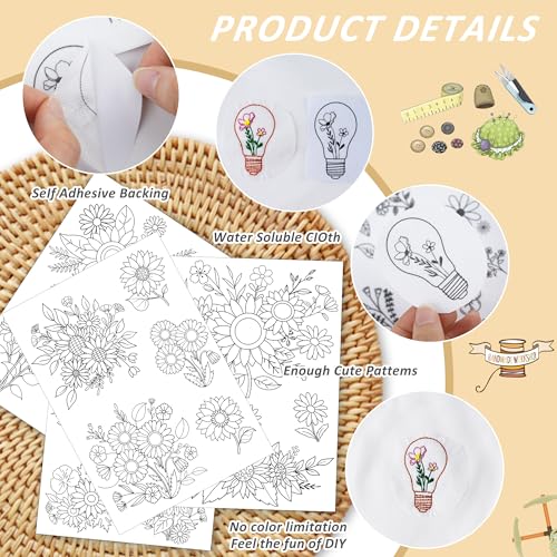 Water Soluble Stabilizer Embroidery Pattern - Sunflower Letter Stick & Stitch Embroidery Paper Wash Away, Flower Hand Sewing Patterns for T-Shirt Bag Towel (4 Sheets) - style: Flower130