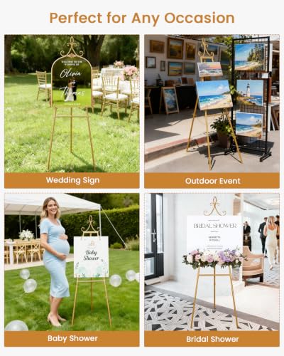 53.9" Gold Easel Stand for Sign, Heavy Duty Metal Display Easel with Storage Bag, Adjustable Art Easel for Wedding Sign, Welcome Sign, Picture - color: Gold Iris