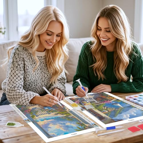 YOYA 2 Pack 5D Landscape Diamond Art Kits for Adults 12x16 Inch - color: Sunset Beach 034