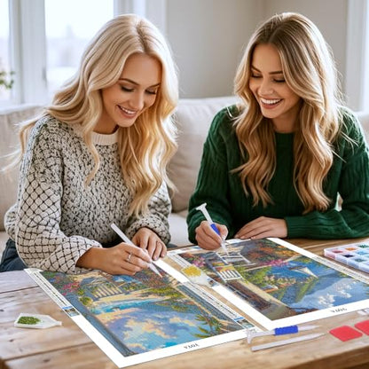 YOYA 2 Pack 5D Landscape Diamond Art Kits for Adults 12x16 Inch - color: Sunset Beach 034