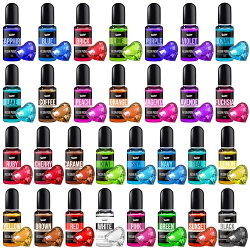 Epoxy Resin Pigment - 30 Colors Concentrated Liquid Epoxy Resin Dye, Transparent Resin Colorant for Resin Coloring, DIY Resin Jewelry Making, Resin Painting, Resin Art Crafts - 0.35oz/10ml Each