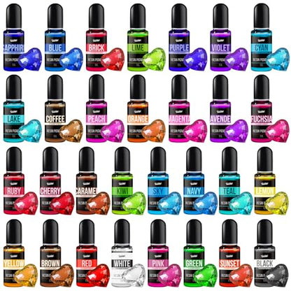 Epoxy Resin Pigment - 30 Colors Concentrated Liquid Epoxy Resin Dye, Transparent Resin Colorant for Resin Coloring, DIY Resin Jewelry Making, Resin Painting, Resin Art Crafts - 0.35oz/10ml Each