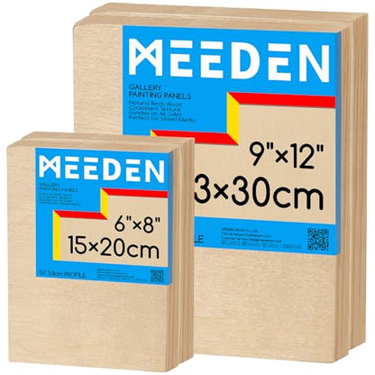 MEEDEN Unfinished Wood Canvas Board:6x8 9x12 Canvas Panel Pack of 4 | 1-1/2" Deep Wooden Panel Board, Blank Cradled Wood Art Board for Painting - Rectangle - size: 6x8 9x12 - 4 Pack