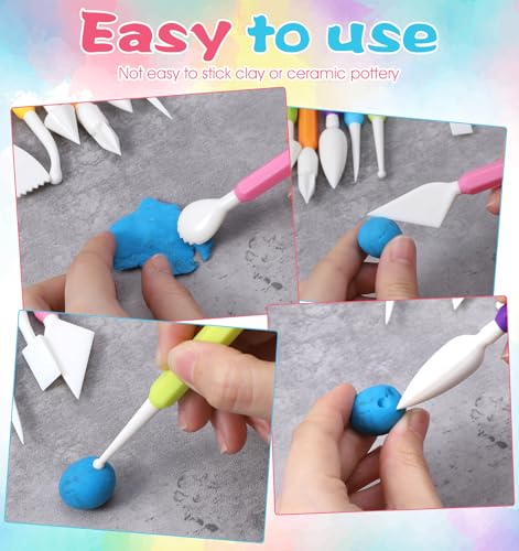 9 Pcs Air Dry Clay Sculpting Tools, Plastic Clay Shaping Tools Double-Head Polymer Modeling Pottery Tool for Pottery Cake Decoration Modeling Shaping, Ideal for Air-Clay Craft, Plastic Tool Kit