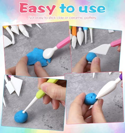9 Pcs Air Dry Clay Sculpting Tools, Plastic Clay Shaping Tools Double-Head Polymer Modeling Pottery Tool for Pottery Cake Decoration Modeling Shaping, Ideal for Air-Clay Craft, Plastic Tool Kit