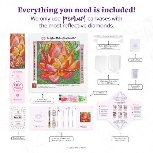 DIAMOND ART CLUB Fire Opal Succulent Diamond Art Kits for Adults | Premium Diamond Painting Kit, Fun DIY Crafts for Adults, Round Diamond Art Canvas, 9" x 9" (22.8 x 22.8 cm) - color: Fire Opal Succulent
