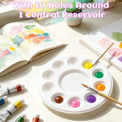 Round Paint Tray Palettes, 50 Pack, One Time Use Plastic, White 5.5 Inch | Mini Watercolor Painting Palettes for Students, Kids, Paint Holder, DIY Craft Class, Paintings - color: Round
