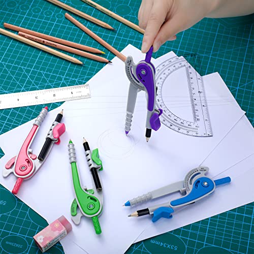 Seajan 36 Sets Compass and Protractor Set Geometry Compass with Pencil 6 Inch Drawing Tool Protractor for Geometry Bulk for Office Drafting Drawing