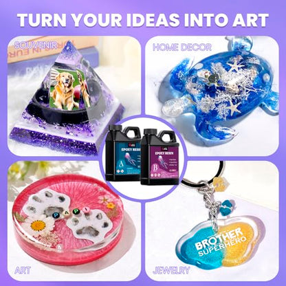 LET'S RESIN 34oz Crystal Clear Epoxy Resin, Casting Resin for Beginners | 2 Part Resin and Hardener for Crafts, Bubble Free & Low Odor, Anti-Yellowing, Casting Molds, Jewelry, Art, Easy to Mix - size: 34oz