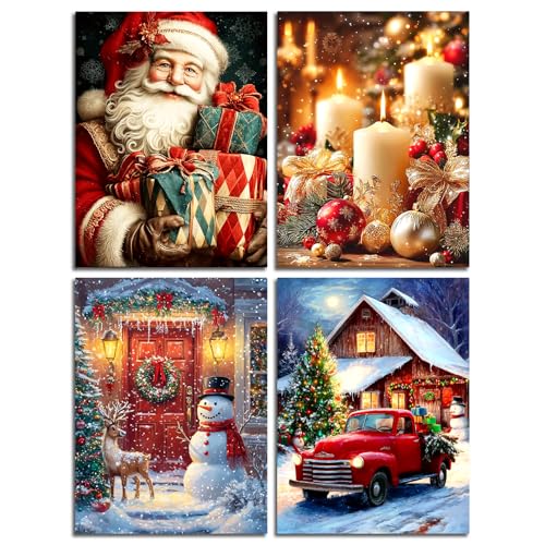 Muzagroo Art 5D Christmas Diamond Paintings Kits for Adults, Hand Crafts Diamond Art Kits for Beginners, DIY Gem Art Kits Diamond Dot Paintings Kits Art Crafts 12x16 Inches 4PCS(Christmas) - color: 16-Christmas
