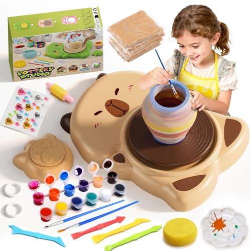 Capybaras Pottery Wheel Kit for Kids with foot pedal for kids ages 6-12 - color: brown