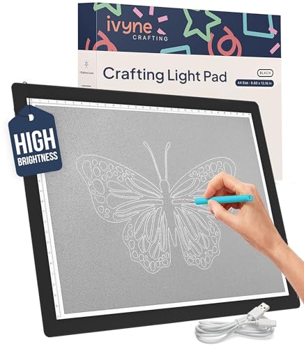 iVyne Corded Light Pad for Weeding Vinyl - A4 Light Box for Drawing - Light Board for Tracing - Light Box for Diamond Painting, Weeding Vinyl, Sketching, Tracing (Black) - color: Black, size: Corded - Light Pad