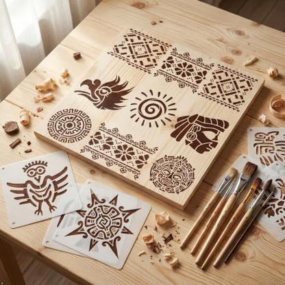 25-Pack Aztec Stencils Mayan Stencils, Reusable Painting & Baking Templates, Suitable for Wood, Canvas, Paper, Fabric, Cookies, Walls, Furniture. DIY Art and Home Decor Craft Stencils