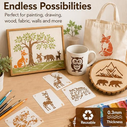 50 Pcs Large Animals Stencils for Painting, 3.93 x 3.93 Inch Animals Stencils for Crafts Reusable, Wood and Wall Stencils for Painting Large Pattern, DIY Templates Holiday Wall Paper (Animals) - style: Animals