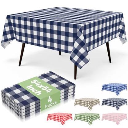 misaya 4 Packs 54 x 54 Inch Buffalo Disposable Table Cloth, Waterproof Plastic Tablecloth, Square Navy and White Checkered Table Covers for Picnic, Birthday, Party, Back to School - color: Navy and White, size: 54" X 54"