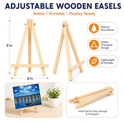 8 Pack 8 x 10 Inch Canvas Boards for Painting, Art Canvas Bulk for Drawing with Paint Brushes & 12 Colors Acrylic Paint, Mini Painting Canvas with Easel Set, Painting Kits for Adults Party Supplies