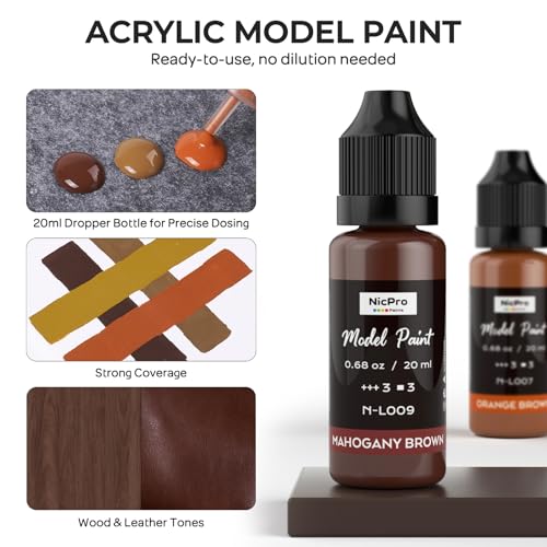 Nicpro 10 Colors Wood & Leather Model Paint Set, 20ml Ready to Use - style: Wood & Leather