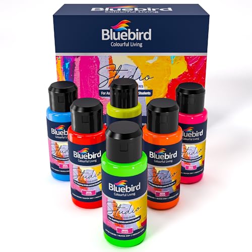 BLUEBIRD Studio Acrylic Paints, Neon Colors, 6-Pack 3.4 Fl Oz each, Basic Acrylic Paint For DIY Crafts & Beginner Artists - color: NEON COLORS, (6-Pack, 3.4 Fl Oz each)