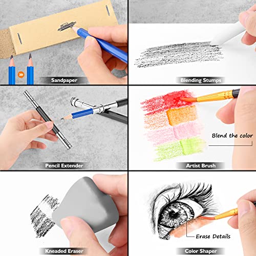 Caliart 176PCS Art Supplies Sketching Kit, 100 Sheets 3-Color Sketch Book - color: Black