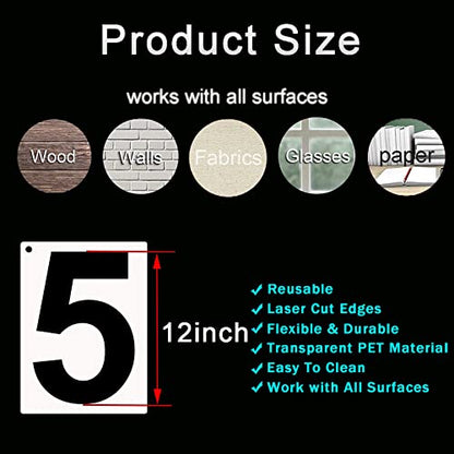 DXCYZ 12 Inch Large Number Stencils Kit 0-9 Address Number Stencil, 10PCS Reusable Plastic Painting Number Templates for Mailbox Signs, Door, Cars, Trucks, Home, Business, Window - size: 12 Inch