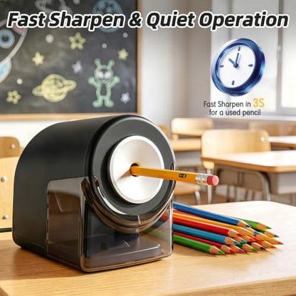 deli Electric Pencil Sharpener,Heavy Duty Pencil Sharpener, Black - color: Black