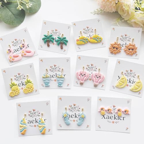 Summer Vibes Polymer Clay Cutters Set - 11pcs Vacation Shapes Including Palm Tree, Flamingo Float, Flip Flops, Surfboard & Smoothie for DIY Earring Jewelry, Soft Clay Crafts & Scrapbooking - color: U color