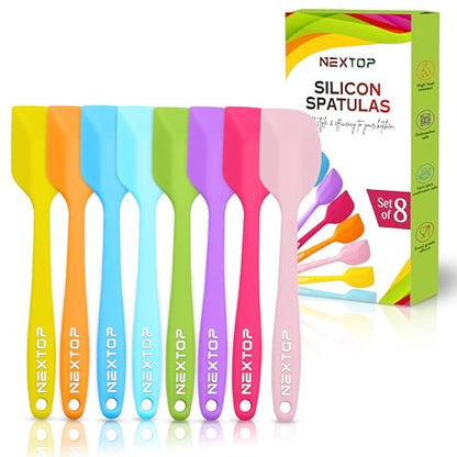 NEXTOP Silicone Spatula 8 Piece Set, Heat-Resistant Non-stick Rubber Spatulas Heat Resistant Seamless One Piece Design Non-Stick Flexible Scrapers Baking Mixing (11 Inches) - size: 11 Inches