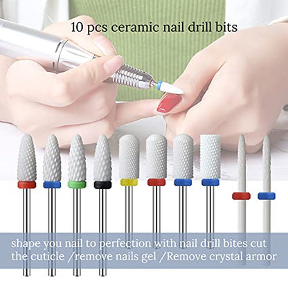 Ceramic Nail Drill Bits 10Pcs- 3/32 Drill Bits Set for Acrylic Gel Nails Professional Cuticle Remover Crystal Nail Extension Nail Removal - size: 10 Count (Pack of 1)